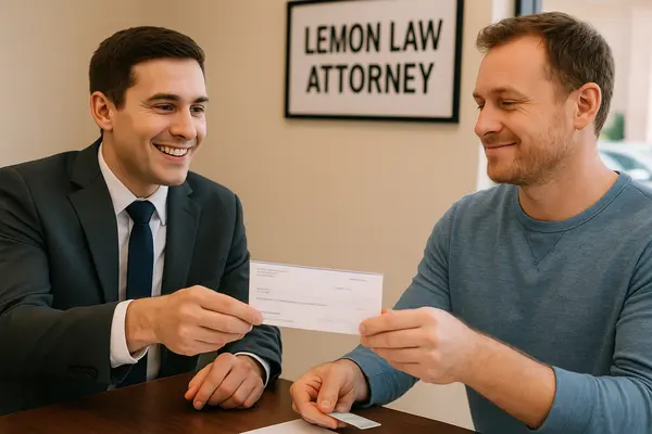 a lemon law lawyer handing a check to his customer after winning his case from Dallas Lemon Law Attorney in Dallas, TX - better business bureau lemon law a lemon law lawyer handing a check to his customer after winning his case from Dallas Lemon Law Attorney in Dallas, TX - better business bureau lemon law