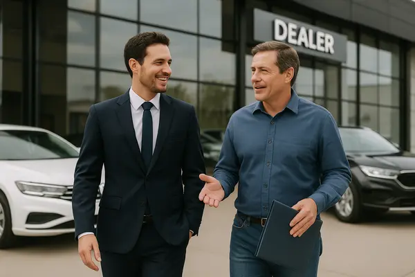 a lawyer walking with a customer and both are smiling from Dallas Lemon Law Attorney in Garland, TX - Garland TX a lawyer walking with a customer and both are smiling from Dallas Lemon Law Attorney in Garland, TX - Garland TX