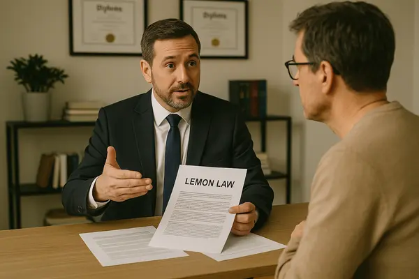 a lawyer in his office explaining the lemon law to a customer from Dallas Lemon Law Attorney in Dallas, TX - Lawyer near me a lawyer in his office explaining the lemon law to a customer from Dallas Lemon Law Attorney in Dallas, TX - Lawyer near me